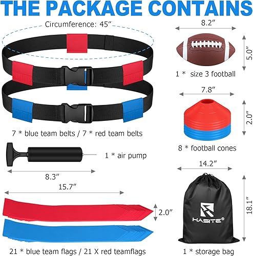 Miniatura 2 de Juego de fútbol con bandera, cinturones de fútbol ajustables para 14 jugadores, 42 banderas, 8 conos de práctica, fútbol tamaño 3, bomba y bolsa,
