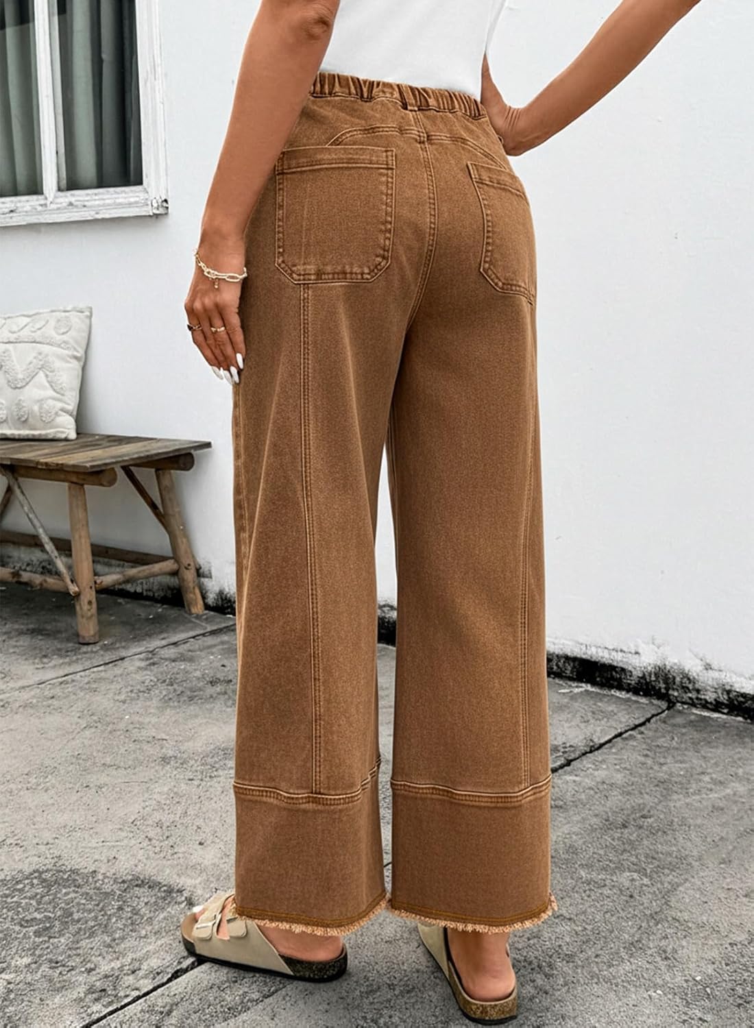 SHEWIN Women's Wide Leg Jeans High Waisted Baggy Jeans Stretchy Drawstring Denim Pants - Image 4