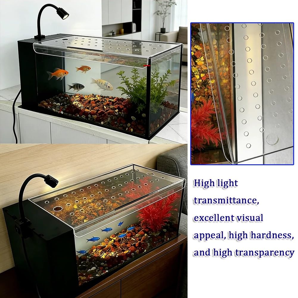 Coperchio per acquario, copertura in acrilico trasparente per evitare che i pesci saltino e graffi del gatto, ideale per acquari rettangolari in vetro e acquari tartarughe, design traspirante