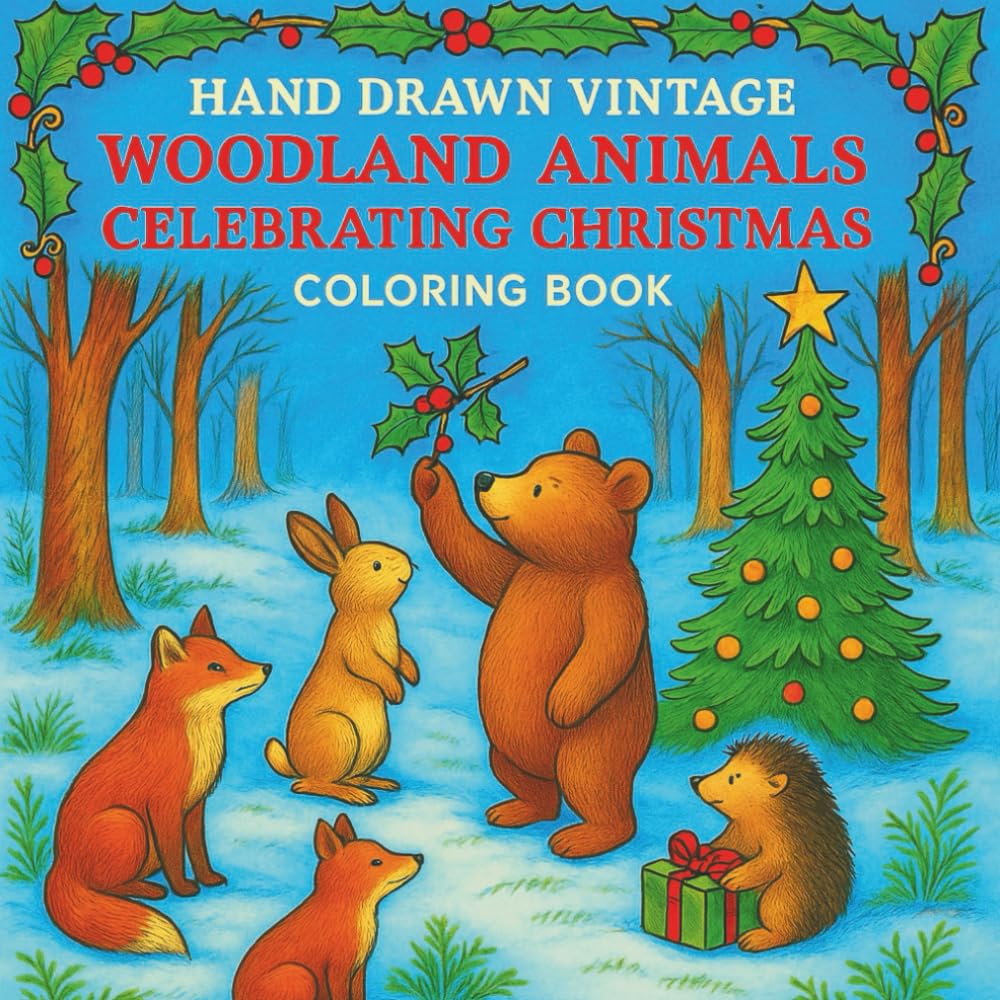 Hand Drawn Vintage Woodland Animals Celebrating Christmas Coloring Book: A charming collection of 35+ hand-drawn festive scenes featuring woodland ... nostalgic Christmas magic to color and enjoy.