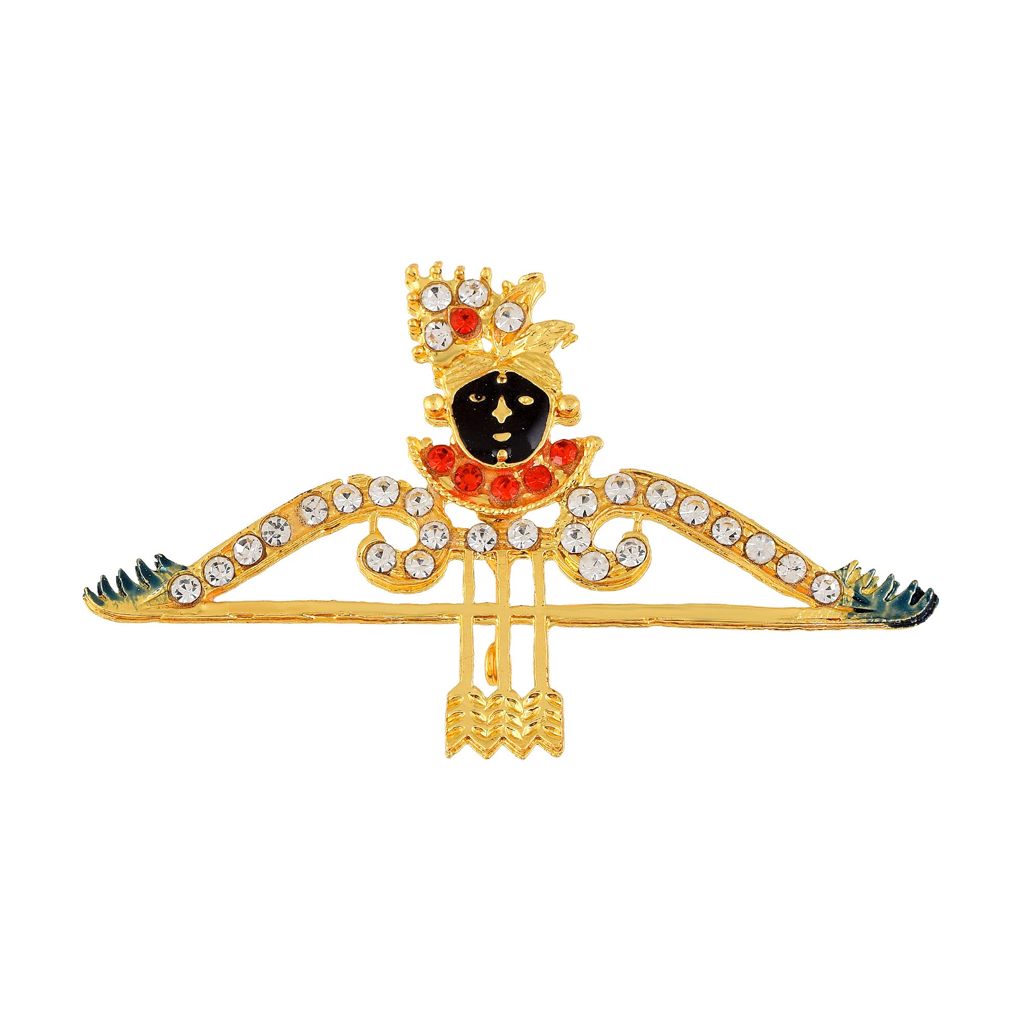 Gold Plated Embellished with Cubic Zirconia (CZ) Symbol of Khatushyam/Khatu Shyam Ji Bow Arrow Brooch Pin Costume Accessory for Men/Women-image-31