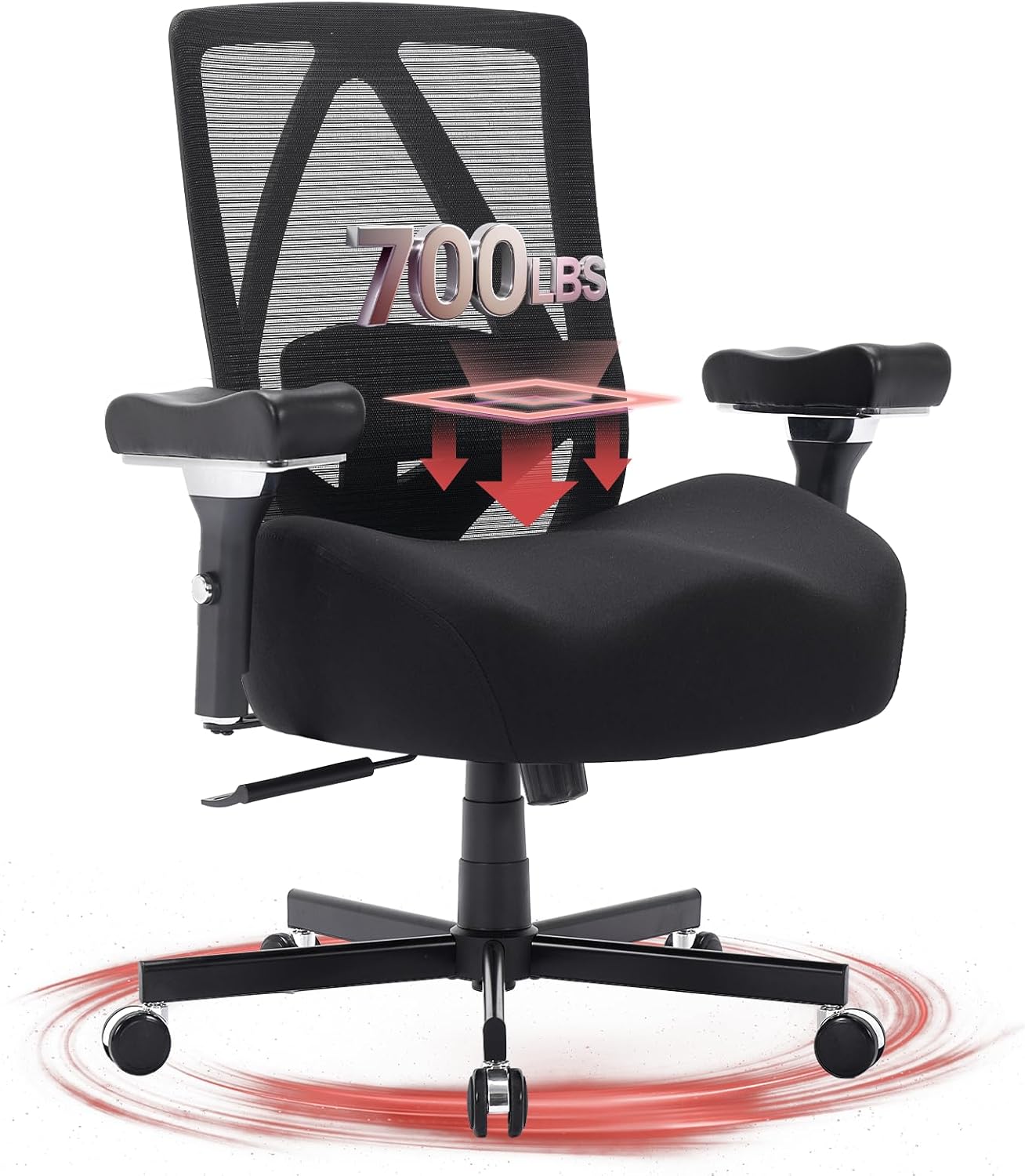 Big and Tall Office Chair 700lbs, Ergonomic Desk Chair with W Wide Thick Cushion, Executive Mesh Office Chair with Adjustable Lumbar Support & 4D Armrest, Computer Task Chairs for Heavy People, Black