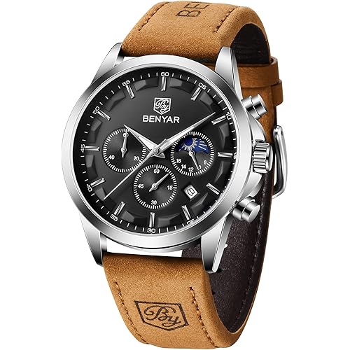 BY BENYAR Mens Watches Analog Quartz Chronograph Waterproof Wrist Watches for Men Fashion Business Work Casual Sport Designer Dress Watch with Calendar Elegant Gifts for Men