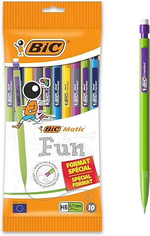 BIC Matic Combo Fun 0.7 Uçlu Kalem 10'lu Poşet, Farklı Renklerde Versatil Kalem, Kalem İçi 3 Adet Uç, Silgili