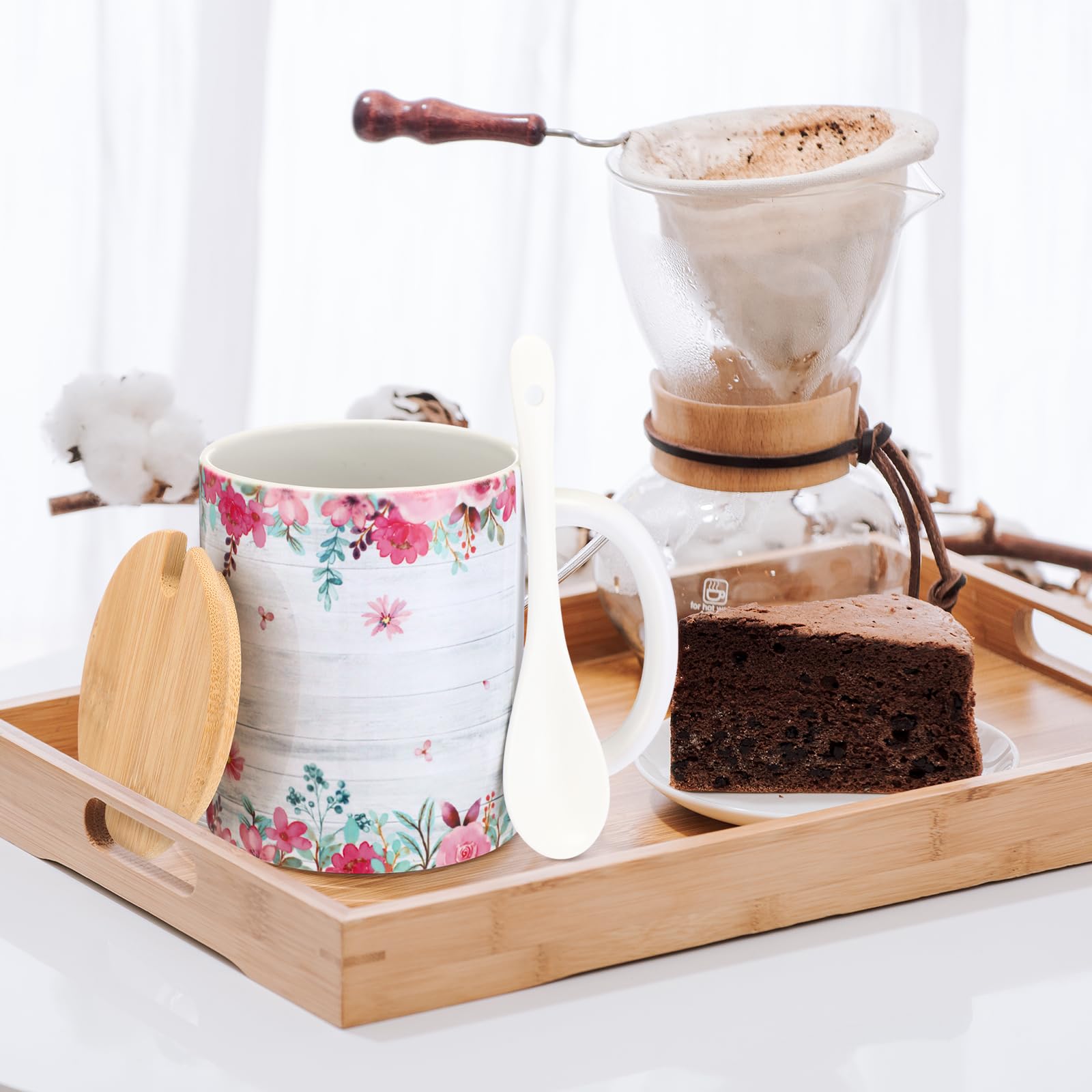 Remerry Lot de 6 tasses à café chrétiennes pour femme - 355 ml - Inspirations religieuses - Tasse vintage en céramique avec verset de la Bible - Tasse avec couvercle et cuillère - Cadeau d'église pour