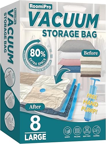 Roomipro Bolsas de almacenamiento al vacío con bomba eléctrica, paquete de 10 bolsas medianas que ahorran espacio con bomba, bolsas selladas al