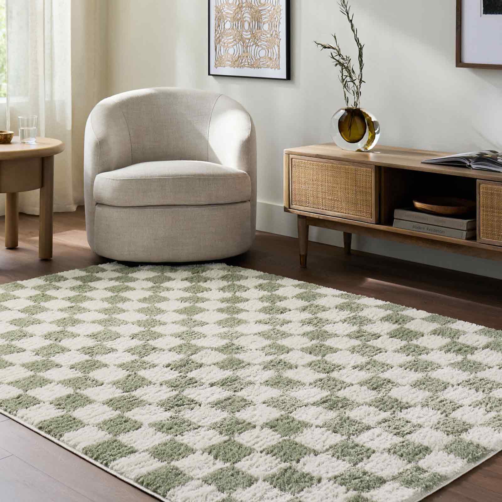 Livabliss Izaline Migori Shaggy Berber Style Floor Covering 200x275 cm – Plush Thick Pile for Living Room & Bedroom, Neutral Boho Design, Light Beige & Grass Green