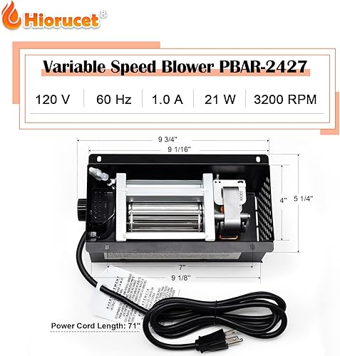 Miniatura 3 de Hiorucet Speed Variable PBAR-2427 Fireplace Blower Fan Kit for Pleasant Hearth Vent Free Stove or Wood Burning Stoves, GHP Group VFS2-PH30DT