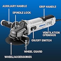 Vista 2 de Amoladora angular, herramienta eléctrica: DEKOPRO - Amoladora angular de 4-1/2 pulgadas y 7.5 amperios con cable eléctrico, herramientas con muela