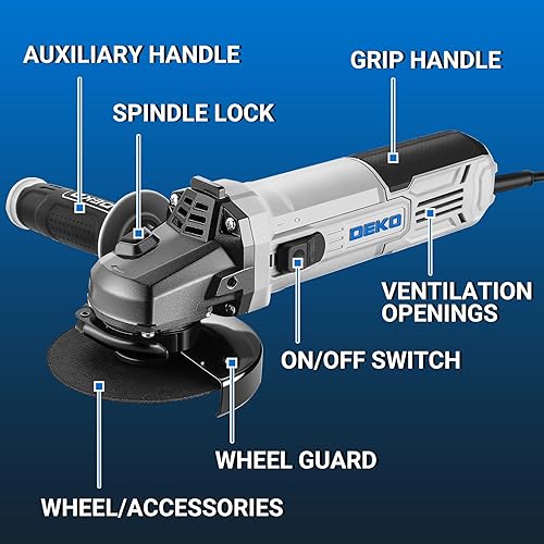 Vista 2 de Amoladora angular, herramienta eléctrica: DEKOPRO - Amoladora angular de 4-1/2 pulgadas y 7.5 amperios con cable eléctrico, herramientas con muela