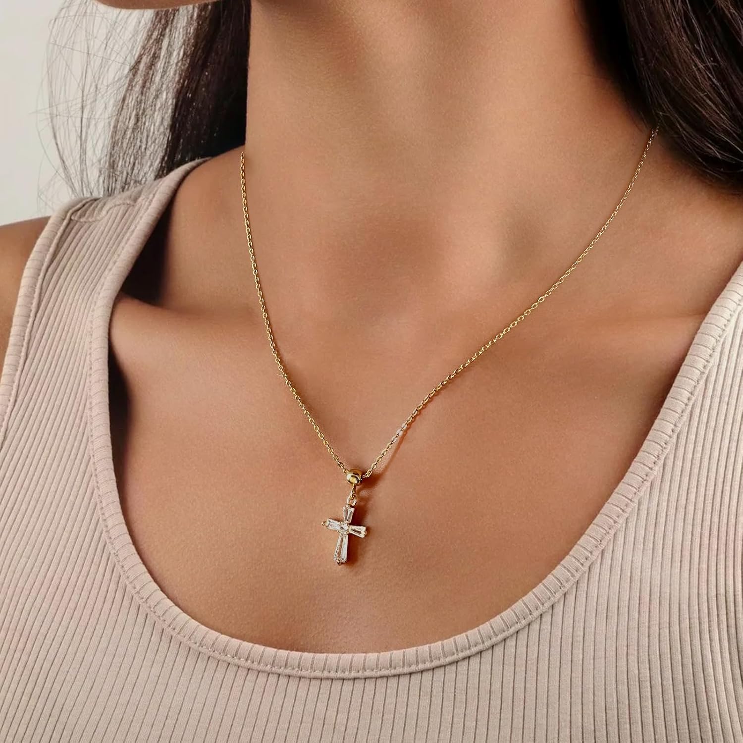 Dainty 14k Gold Choker Cross Charm Necklace for Women, Cross Gold Pendant Necklace Trendy Non Tarnish - Image 4