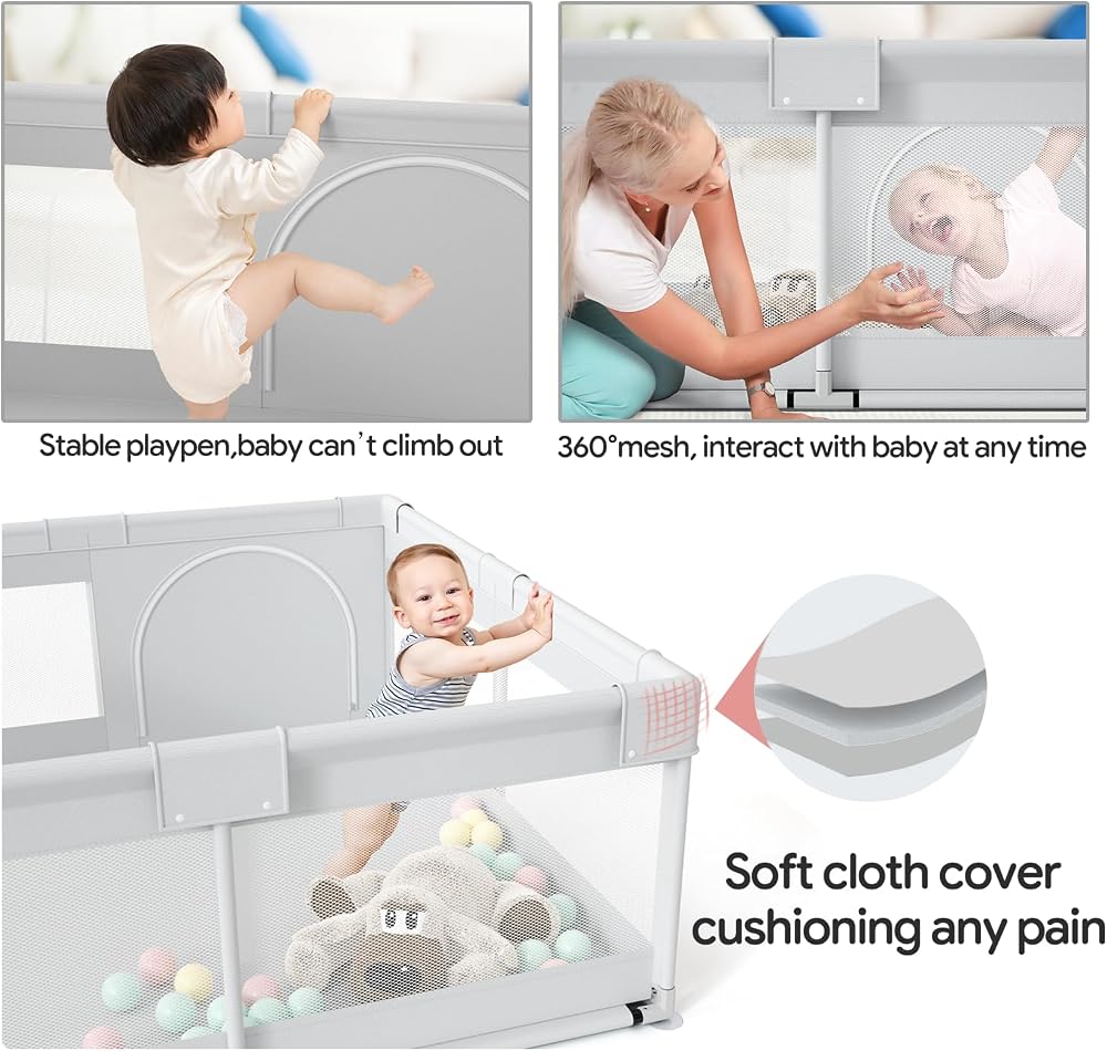 Fodoss Baby Playpen 50×50in, Small Play Pen for Babies and Toddlers, Playpen for Apartment, Play Yard, Activity Fence, Baby Playard with All-Side Mesh, Pull Rings