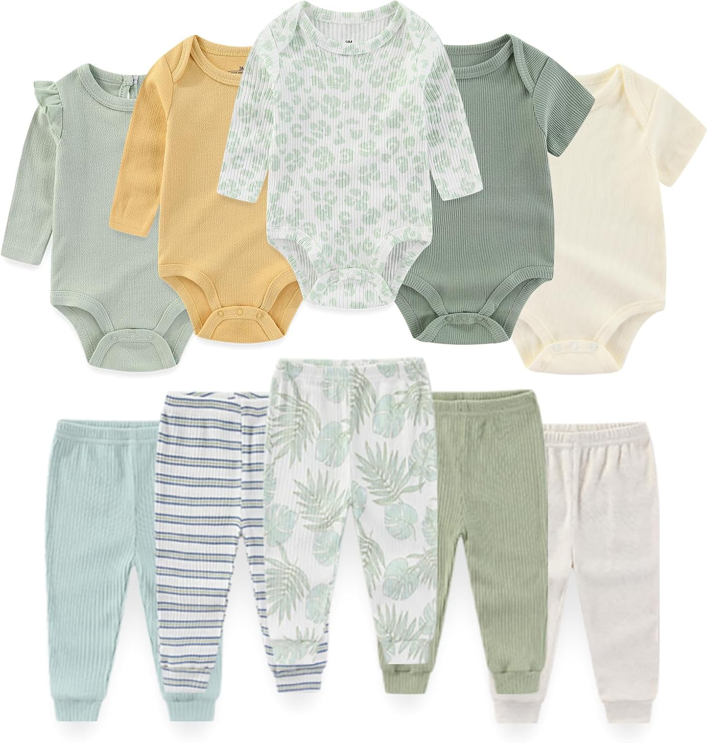 Baby Boy Girl Clothes Outfits 10 Pack Cotton Baby Bodysuit and Pant Set 0-12 Months