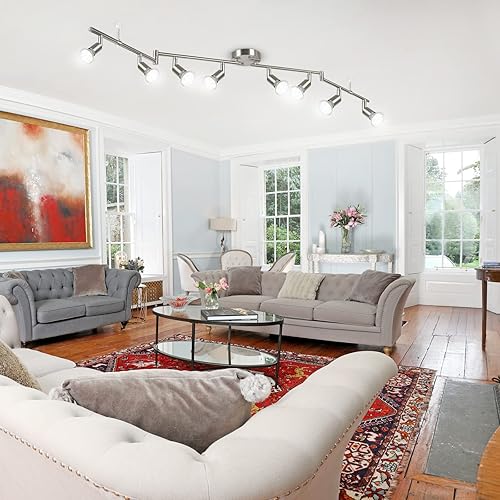 Miniatura 7 de Unicozin Kit de iluminación LED de 8 luces, níquel mate, iluminación de techo de 8 vías, cabezal de luz giratorio flexible, luz de riel moderna