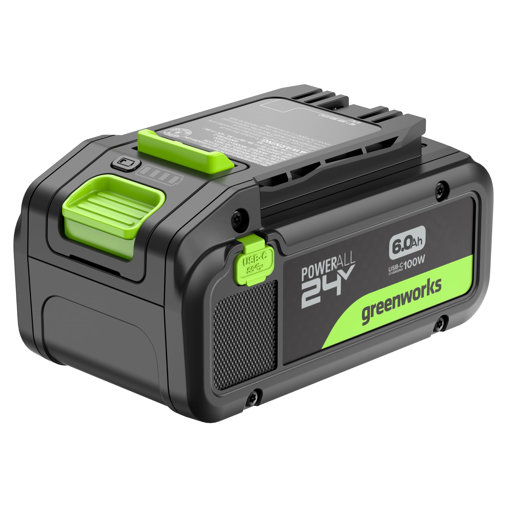 Greenworks 24V 6.0Ah PowerAll Lithium-Ion High-Power Battery (Genuine Battery/ 150+ Compatible Tools) with 100-Watt Bi-Directional USB-C Charger for iPhone 16, iPad, Galaxy, Pixel and More