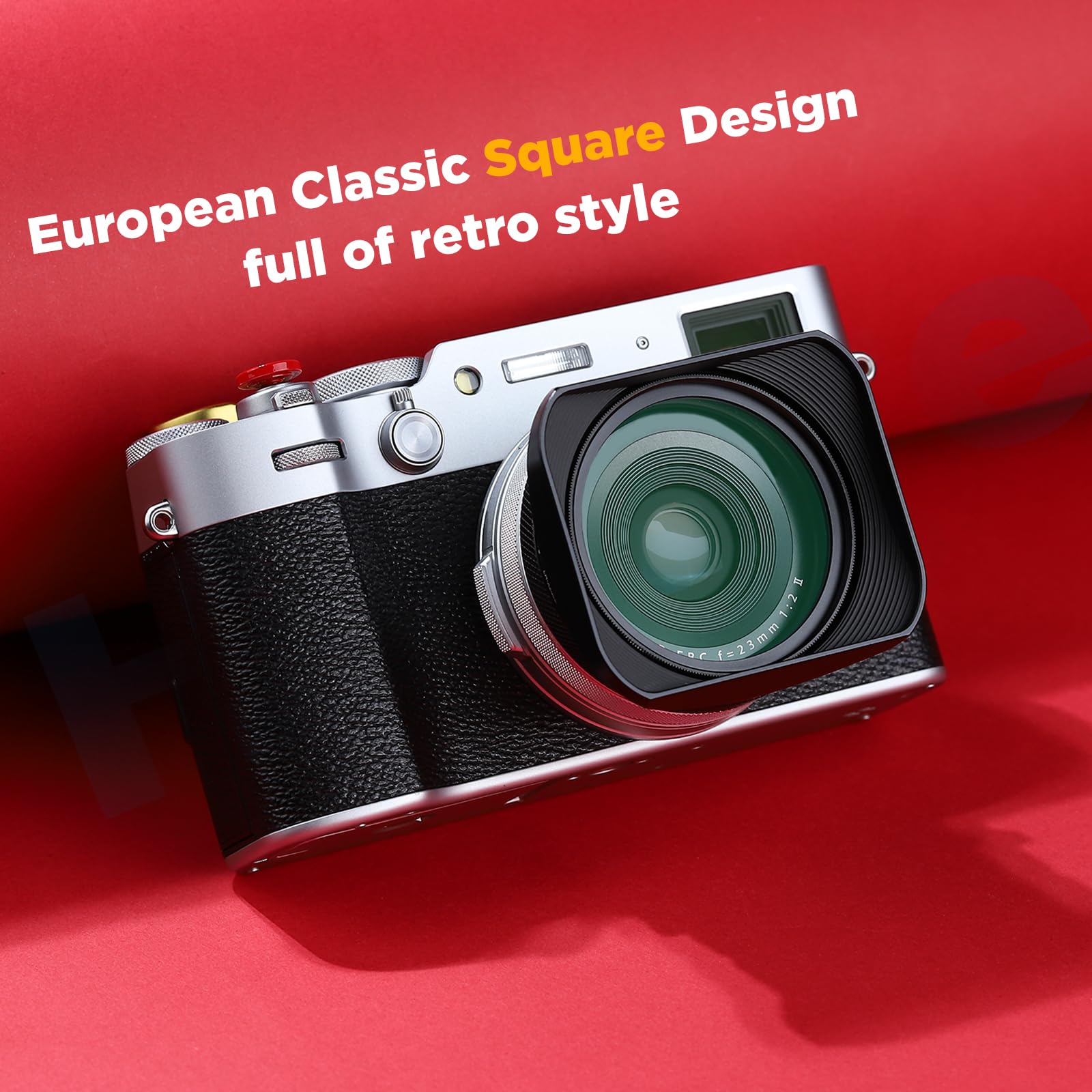 Haoge LH-X200B Pare-soleil carré en métal avec bague d'adaptation 49 mm et capuchon en métal pour Fujifilm Fuji x100vi X100V X100F X100T X100S X70 Accessoires photo Noir