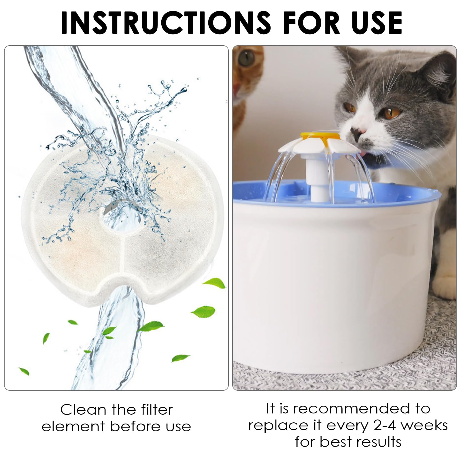 Filtri Fontanella per Gatti, 6 Pezzi Filtro di Ricambio per Filtro Per Fontana 2L&2.5L/67-84 oz con Carbone Attivo e Resina-Tripla Filtrazion, Soddisfa le Esigenze di Sostituzione da 2 Mes