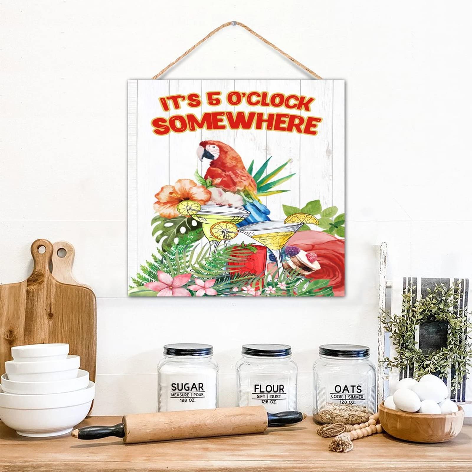 Plaque en bois vieilli flamant rose et fleurs finition artisanale chic