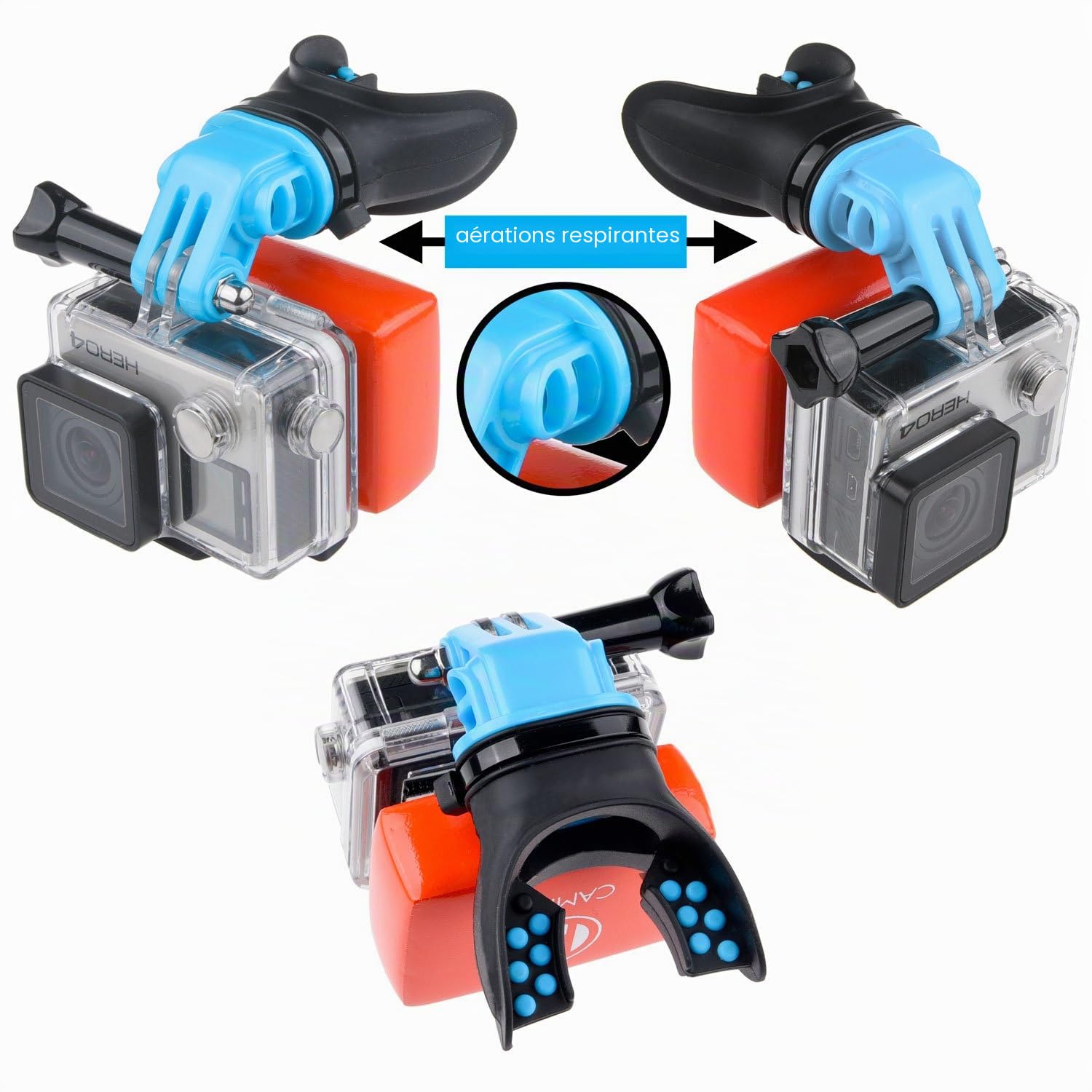 CAMKIX Surf Embout de Bouche et la Courroie de Bras Compatible avec Tous Les caméras GoPro Hero et Autres caméras avec Support Compatible - Mains Libres pour Les Sports d'action d'eau