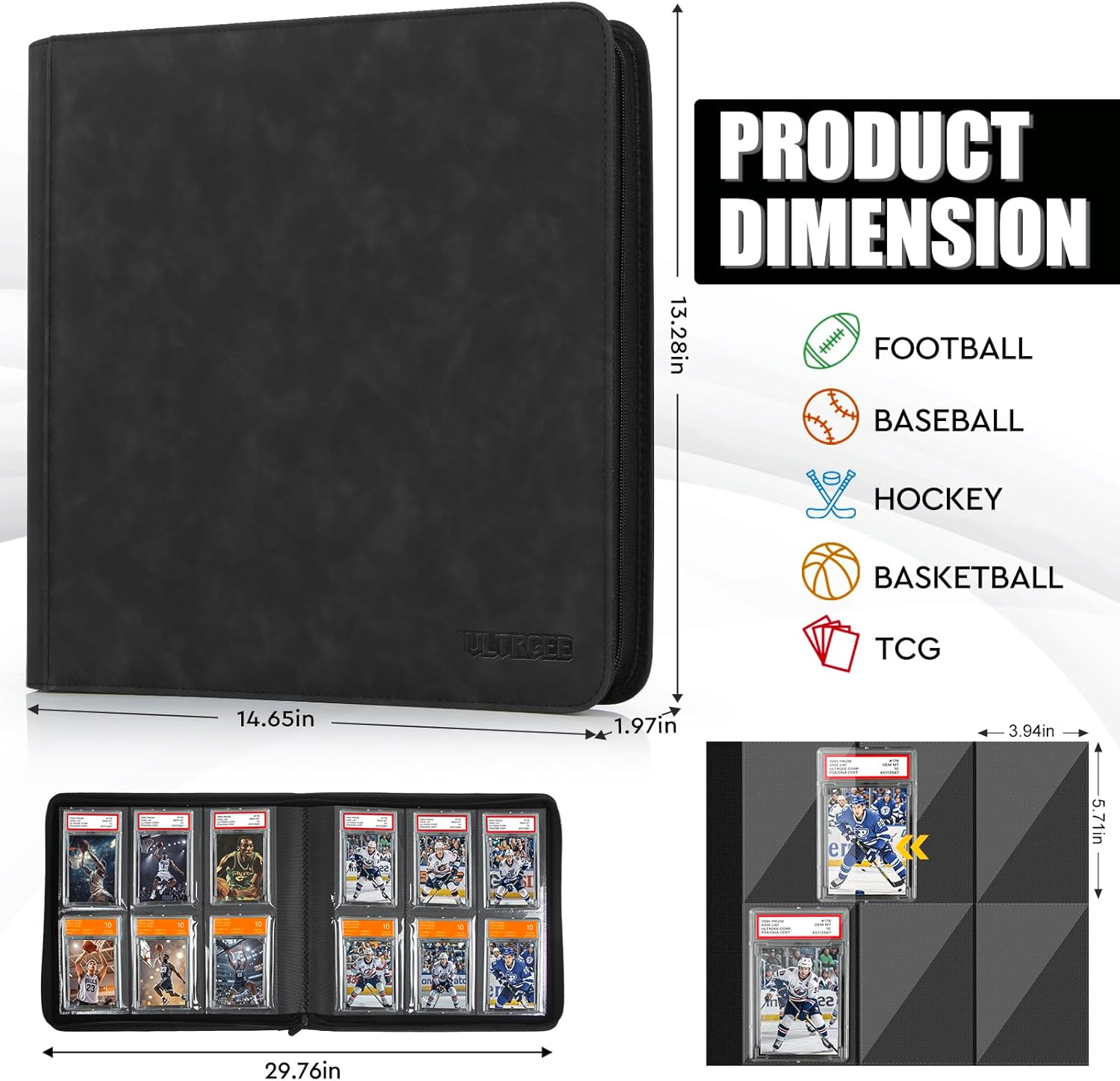 Graded Card Binder, Storage Binder for Graded Cards - 6 Slot, PSA Card Display Album compatible with PSA/CGC/PCG Slabs, Holds 60 Graded Cards (Black)