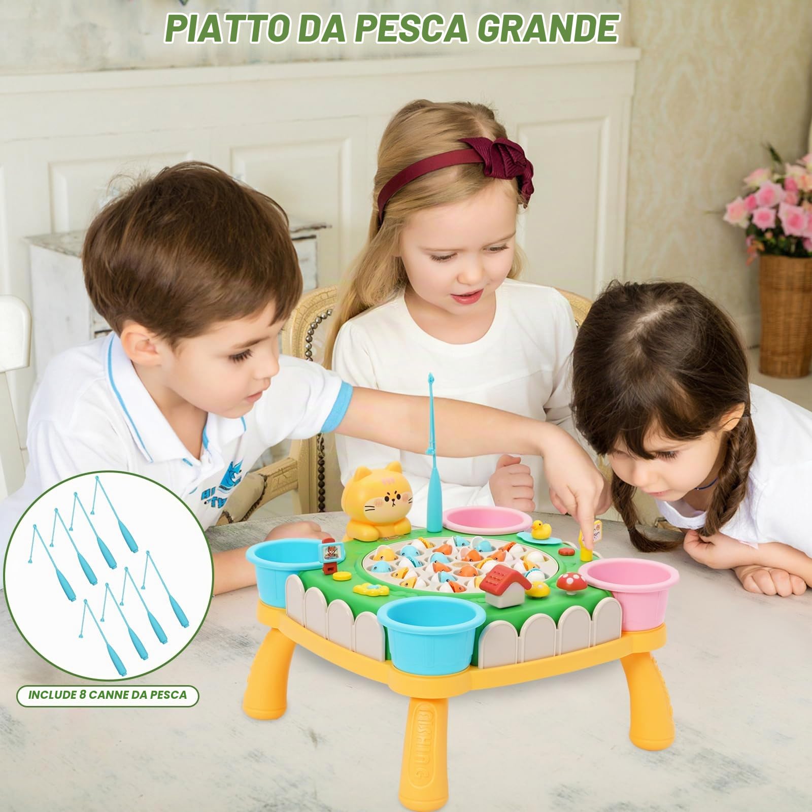 Gioco Pesca Bambini con 35 Pesciolini e 8 Canna da Pesca, Musicale Gioco Pesca Pesci, Montessori Giochi Educativo Interattivi Regalo per Ragazzo Ragazza 3 4 5 6 Anni
