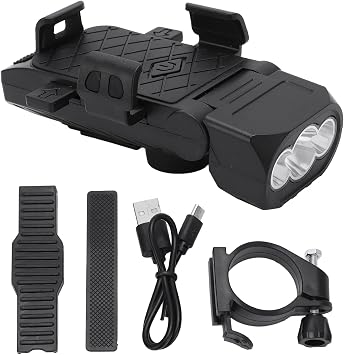 Bicycle Lights, Rechargeable 4-in-1 Bright Safety Light with Power Bank Horn Phone Holder for Night Commuting Mountain Biking Cyclists