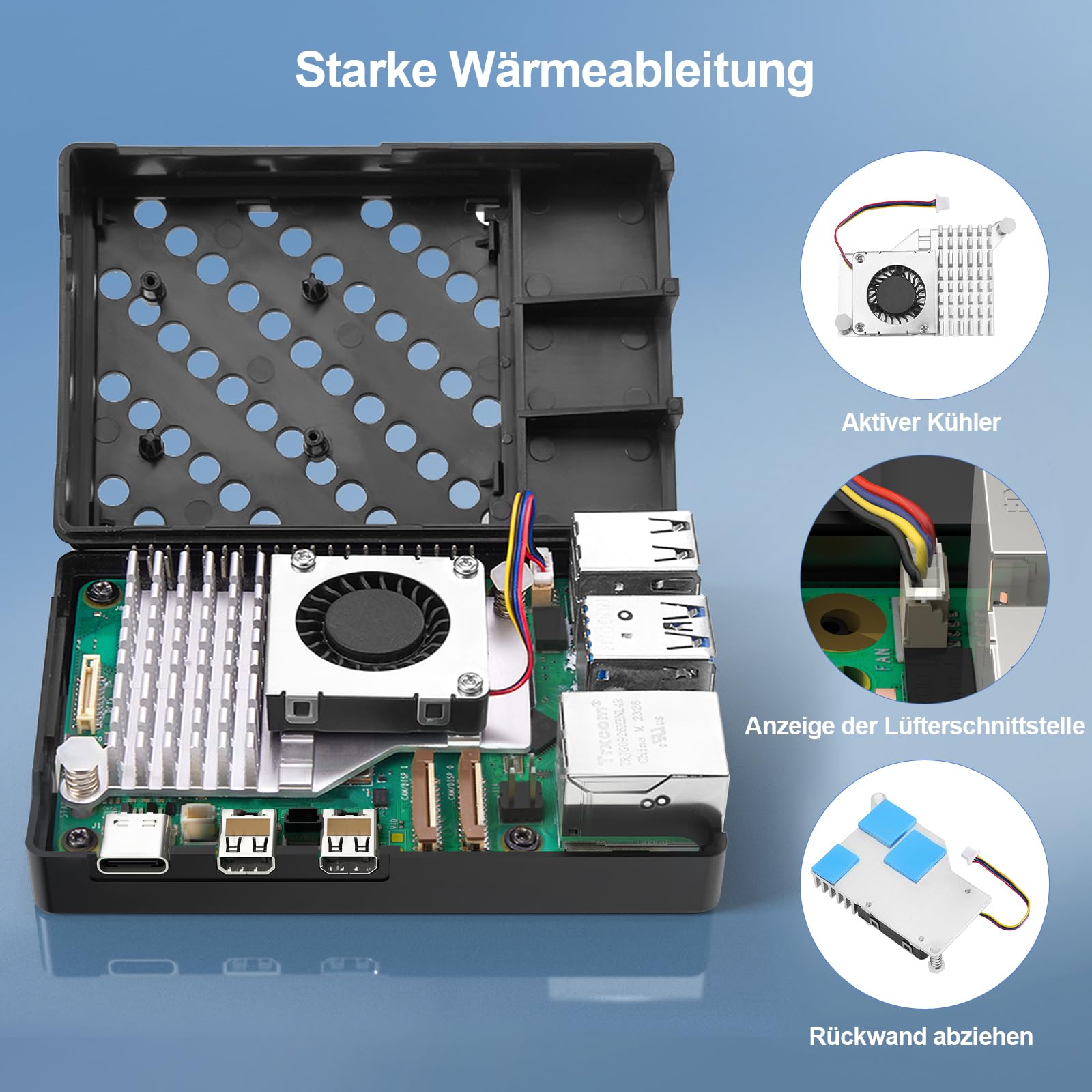 RasTech Raspberry Pi 5 8GB Kit 64GB Edition | Active Cooler,27W GaN 5,1V5A Netzteil,64GB Kartenleser Kit,Pi 5 Gehäuse,4K Micro HD Out Kabel,Pi 5 8GB Board,Benutzerhandbuch
