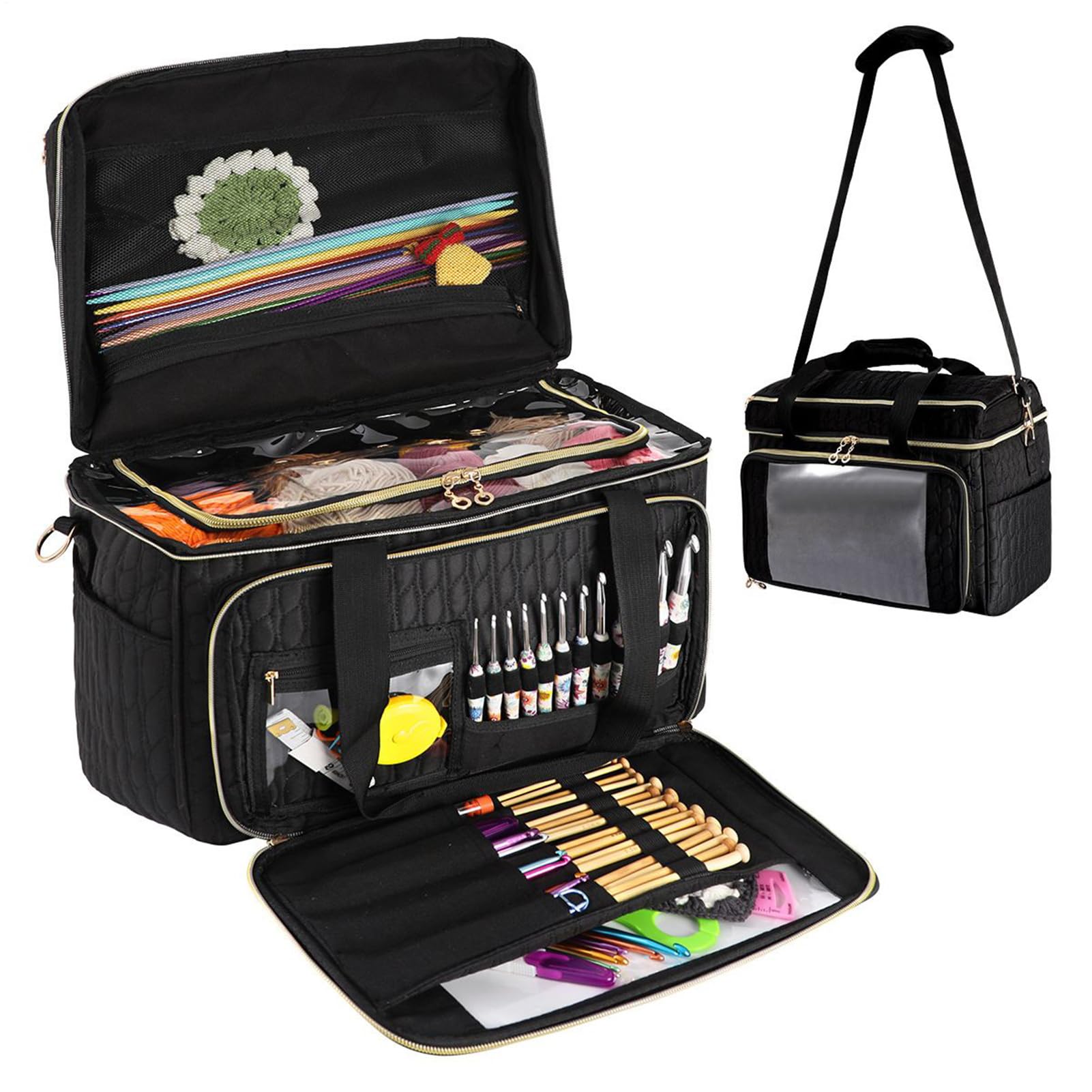 Organizzatore per Lavori all'Uncinetto Grande Organizer con Scomparti | Borsa da Viaggio per Uncinetto, Cucito e Riposto per Donne, Mamme, Appassionate di Fai da Te, Ferri, e Trasferte