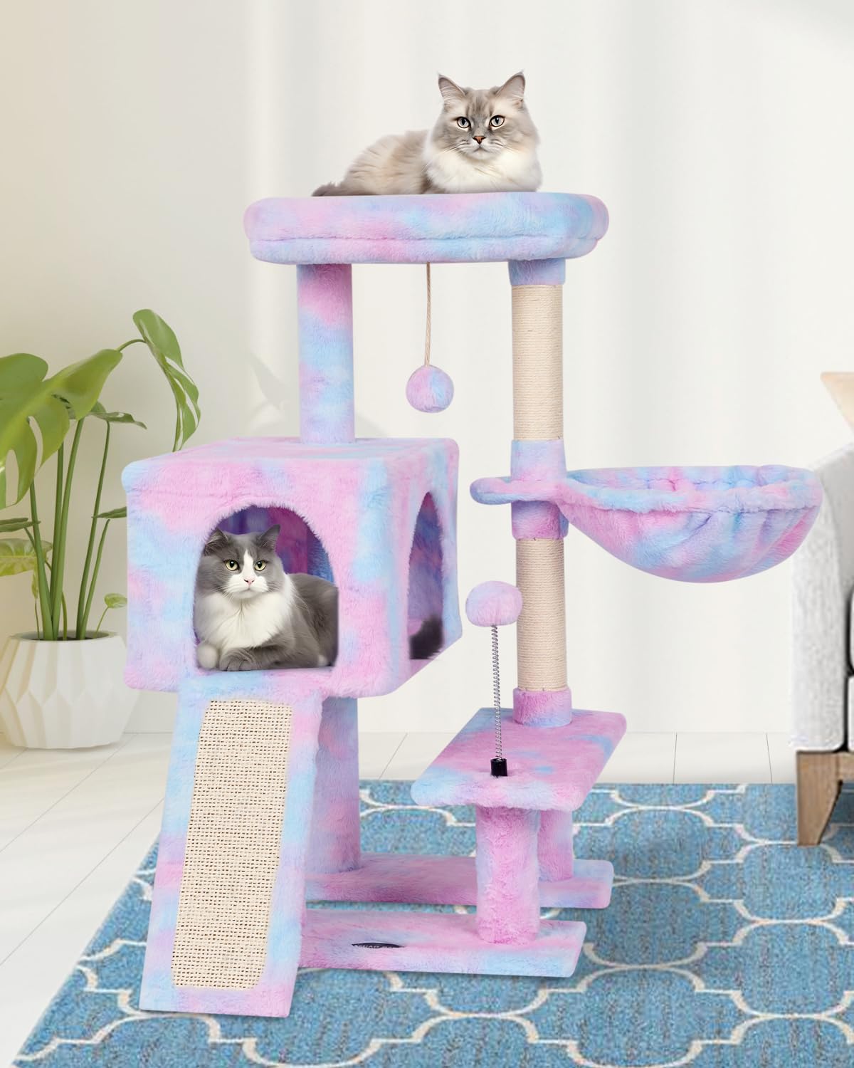 MIAO PAW Cute Cat Tree Cat Tower for Indoor Condo with Sisal Scratching Posts Jump Platform Furniture Activity Center Play House Bed Fashion Design Houses Rainbow