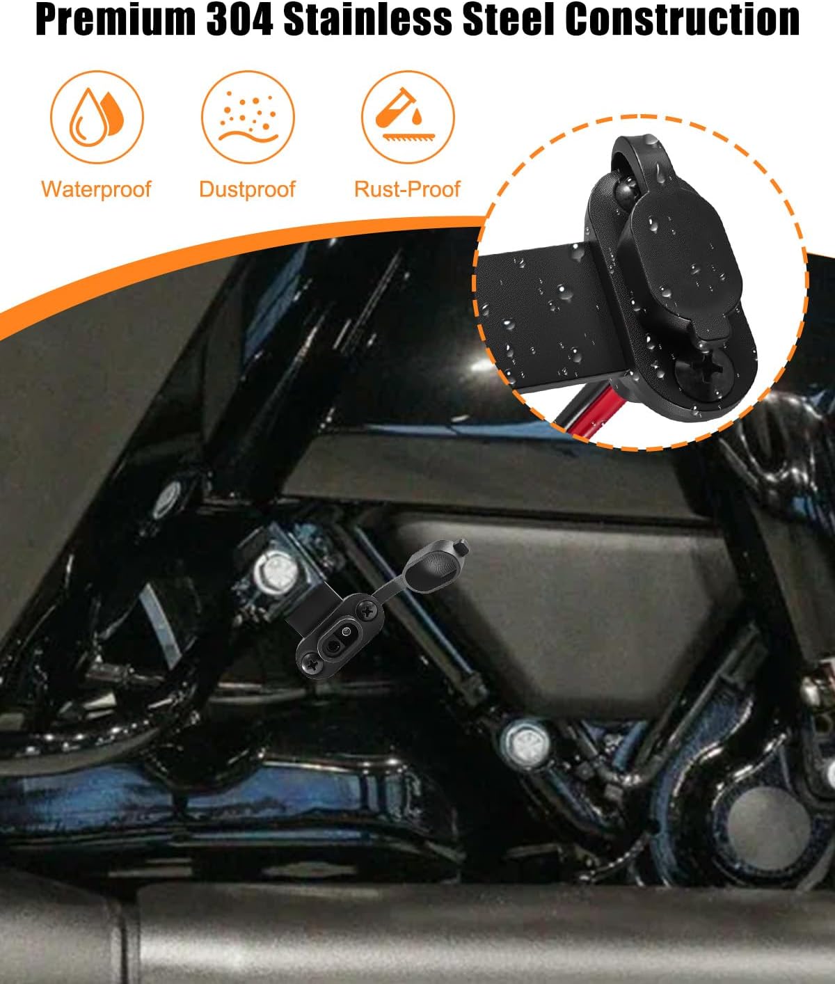 Motorcycle Battery Charger Bracket Fit for Harley Road Glide FLTRX & Street Glide FLHX 2024-2025, 304 Stainless Steel Stealth SAE Charging T-Shaped Port Mount Cable Holder, External Charger Connector