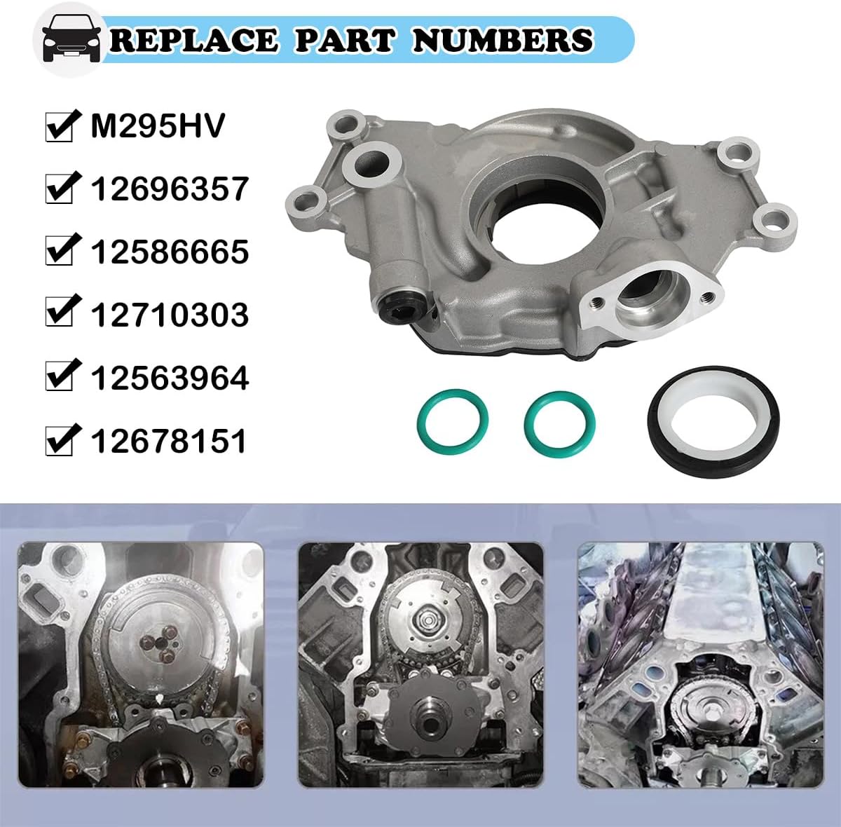Melling M295HV High Volume Oil Pump Kit for GM 4.8L/5.3L/6.0L Engines - Compatible with Chevy Silverado, GMC Sierra, Cadillac Escalade, Includes Gaskets & Balancer Bolt, Replaces 12696357, 12586665