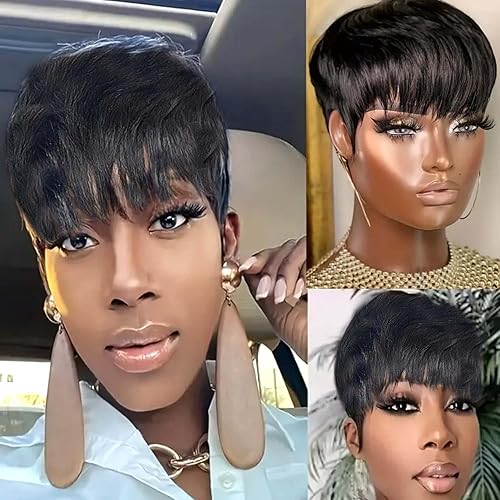 Synthetic Black Pixie Cut Wig For Women Short Hairstyles Wigs