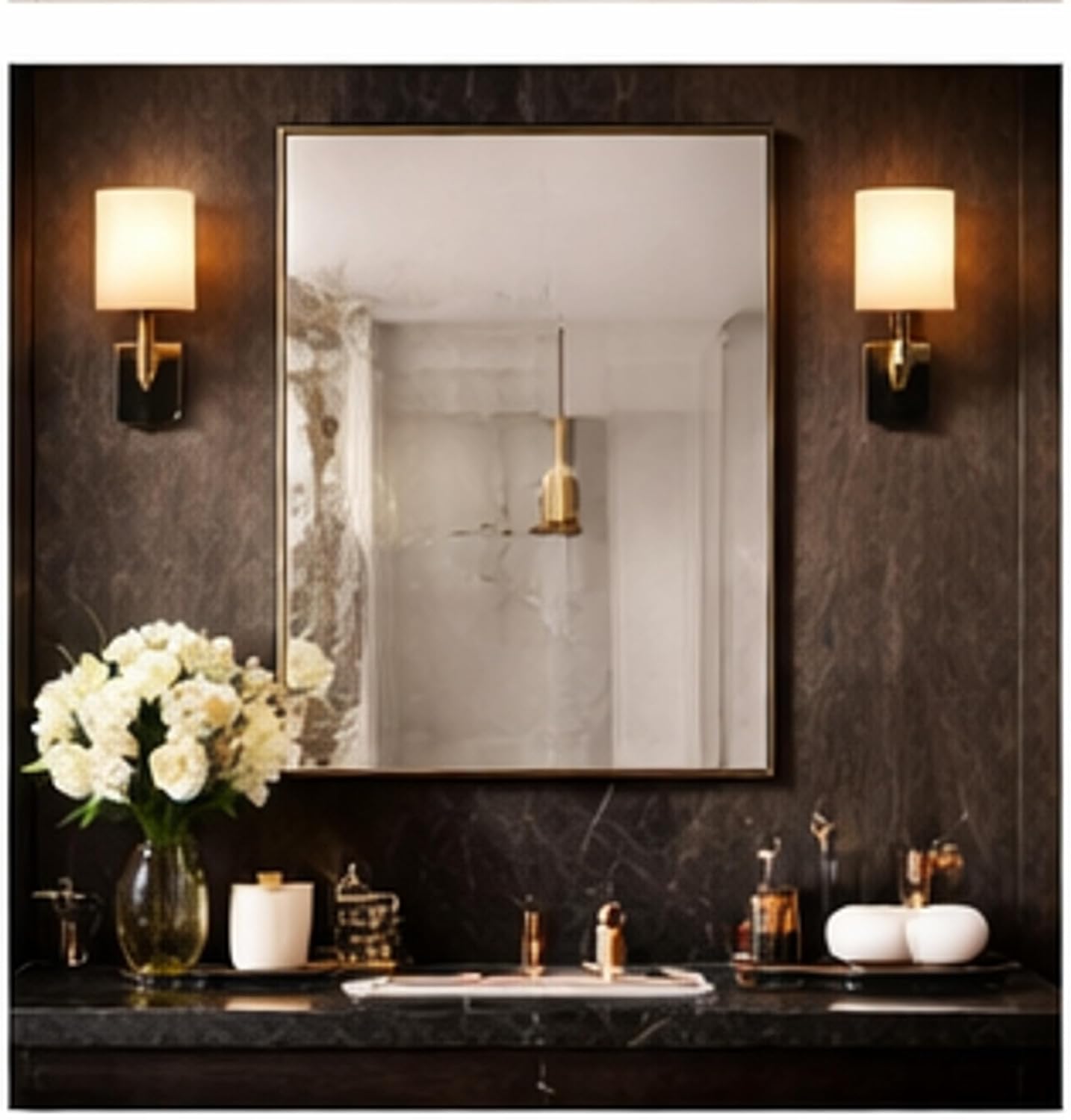 Head West Nordic Gold Stainless Steel Metal Framed Vanity Mirror, Accent Decorative Mirror for Wall Decor, Rectangle Modern Bathroom Mirror for Over Sink, Bedroom, Living Room Entryway Hallway 22"x34"