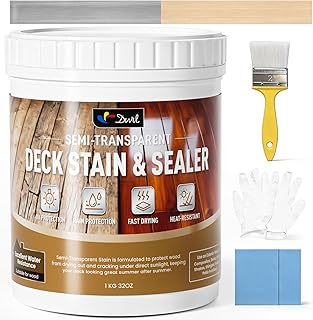 DWIL Water Based Wood Stain, Semi-Transparent Outdoor Wood Stain and Sealer in One, Fast Drying, Non-Toxic, Low Odor, Waterproof and Weather Resistant for All Wood Surfaces (32Oz Bleached Gray)