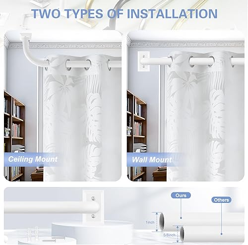 Miniatura 3 de Barras de cortina blancas envolventes, barras de cortina opacas para ventanas de 48 a 84 pulgadas (4-7 pies), juego de cortineros ajustables de 1