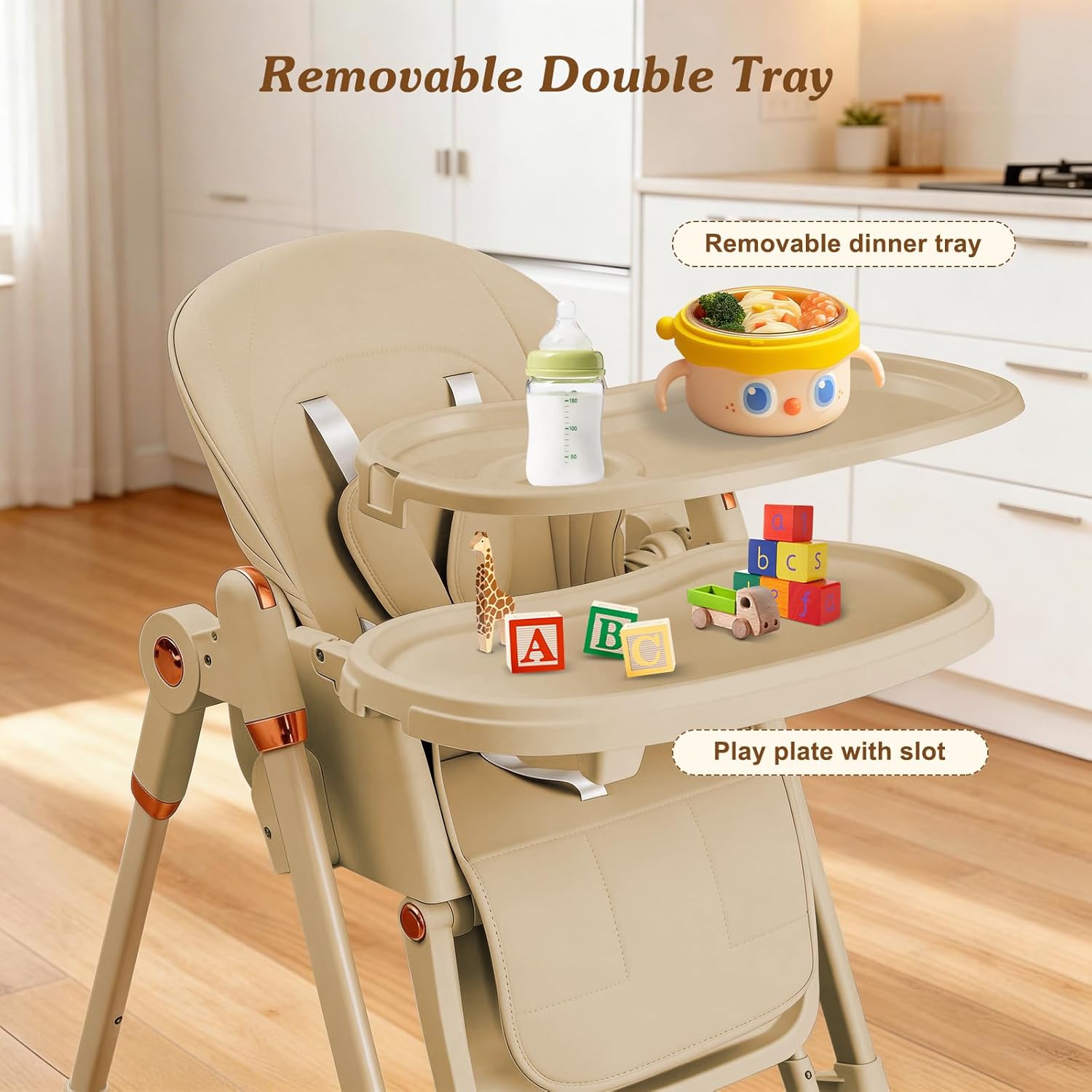 3-in-1 Baby High Chair with Soothing Rocker | Convertible Baby High Chair for Toddlers | Brake Wheels, Easy Clean, Space Saving | Adjustable, Removable Tray (Brown)