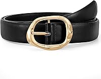 JASGOOD Women's Faux Leather Belt with Unique Liquid Gold Buckle - Fashion Casual Waist Belt for Jeans, Pants, Skirts (Black, Brown, Beige, White)