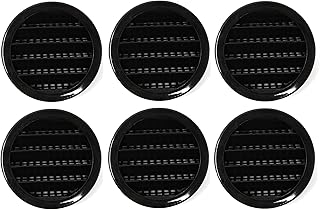 2" Round Plastic Louver Soffit Air Vent Reptile Screen Grille Cover Multiple Colors/Quantities (6, Black)