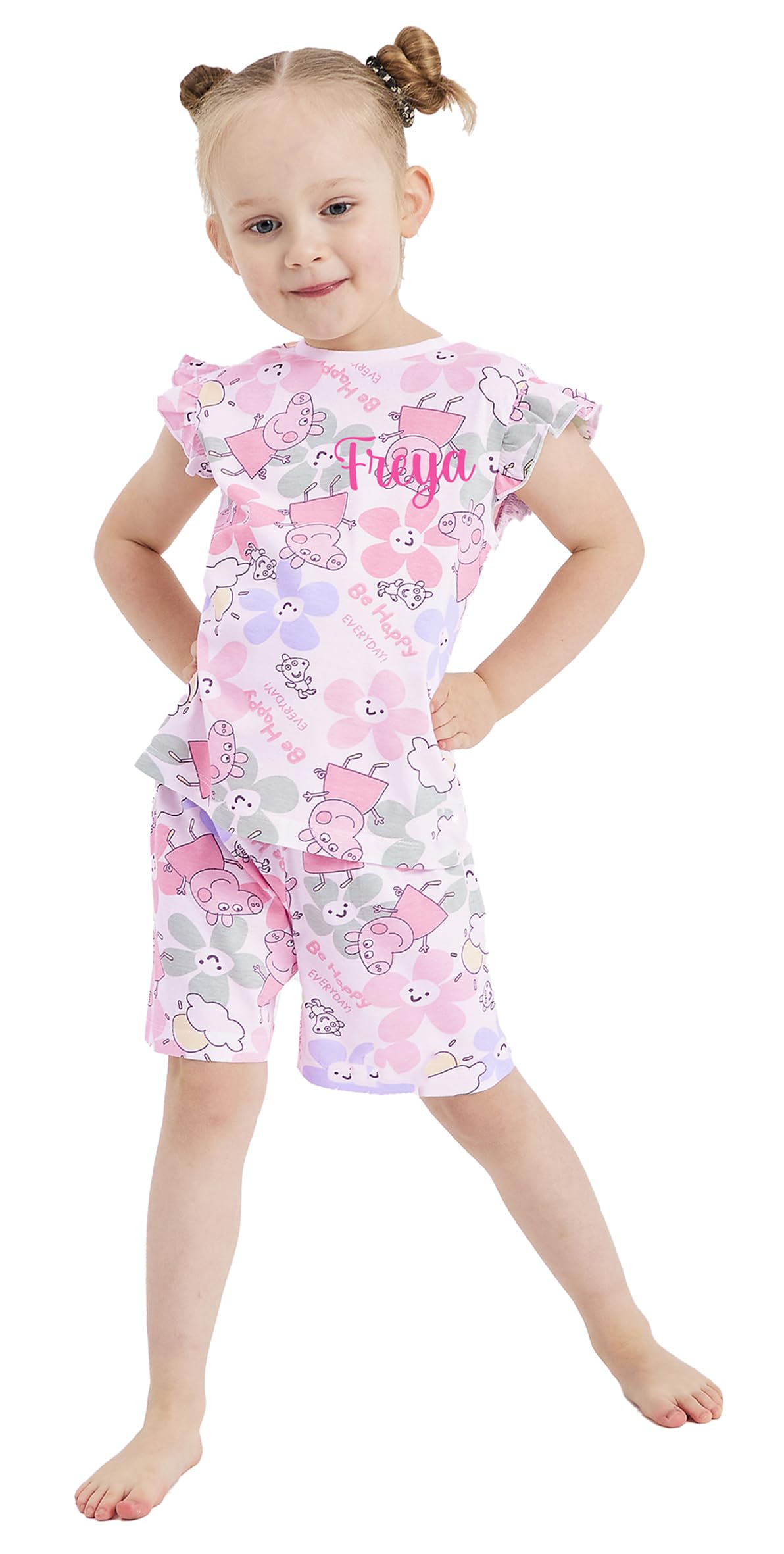Peppa Pig Girls Personalised - Shorty Flowery Personalised Short Pyjamas Nightwear (, 3-4 Years)