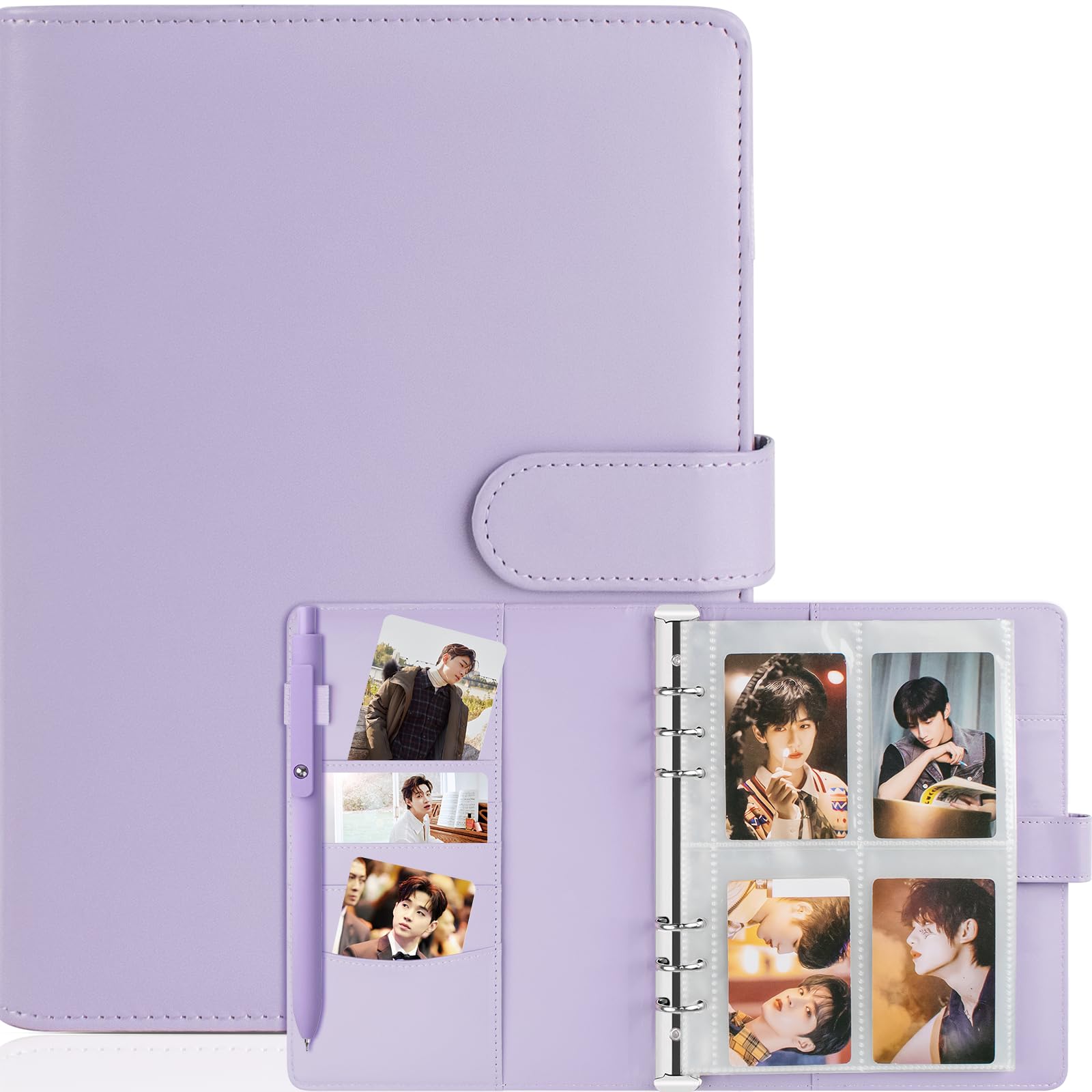 First-zgel 2024 New A5 Binder, Kpop Photocard Binder, 6 Ring Binder Album with 200 Card Slots, PU Leather Binder Cover with Magnetic Buckle Closure