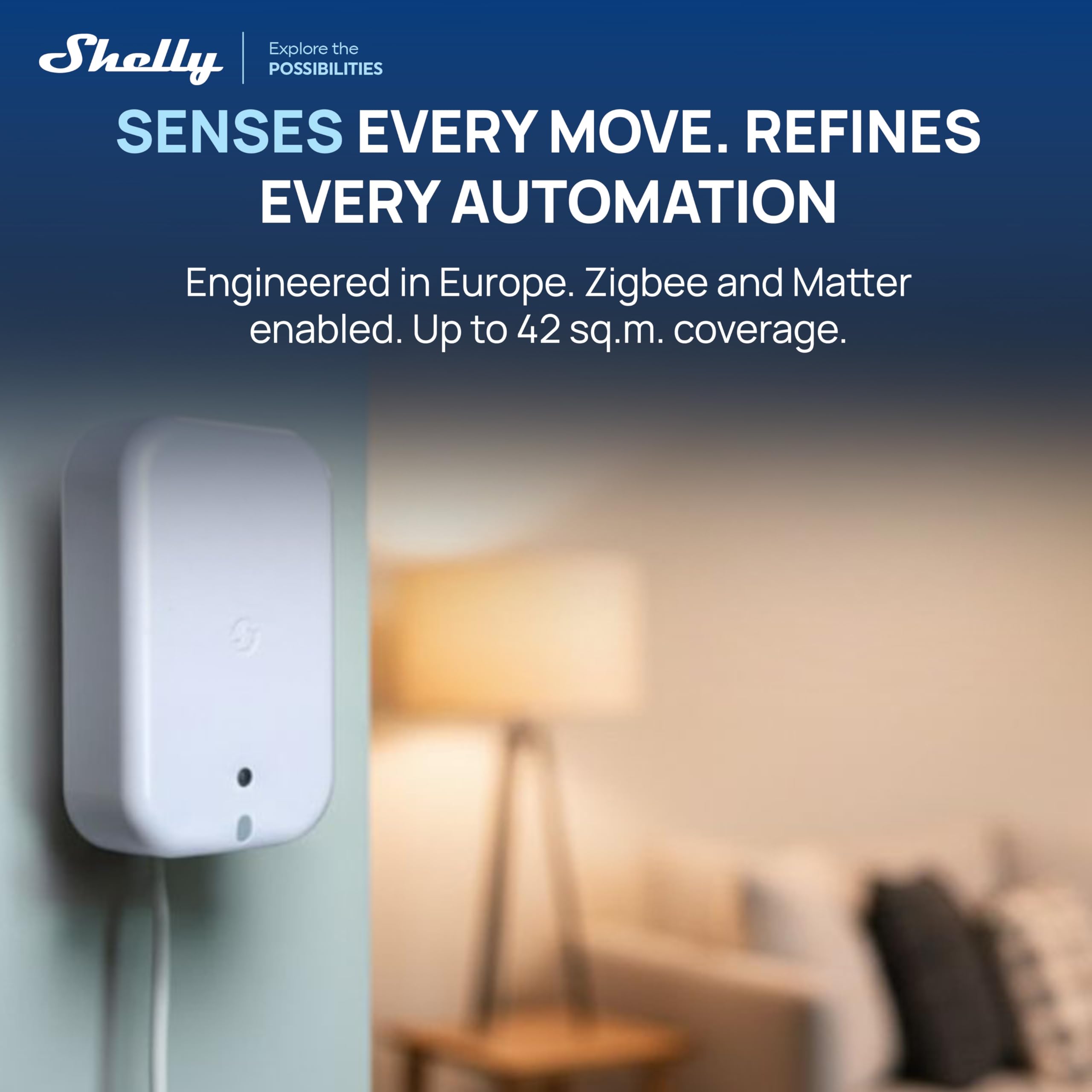 Shelly Presence Gen4 Weiß - WLAN mmWave Radar Präsenzsensor & Anwesenheitssensor, 6 Personen & 10 Erkennungszonen, 42 m² Reichweite, Lichtsensor, Zigbee, Matter, Home Assistant, Alexa & Google