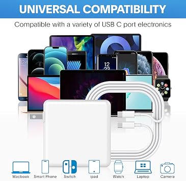 Mac Book Pro Charger - 118W USB C Charger Fast Charger Compatible with MacBook Pro/Air, M1 M2 M3 M4 M5, ipad Pro, Samsung Galaxy and More, Include Charge Cable