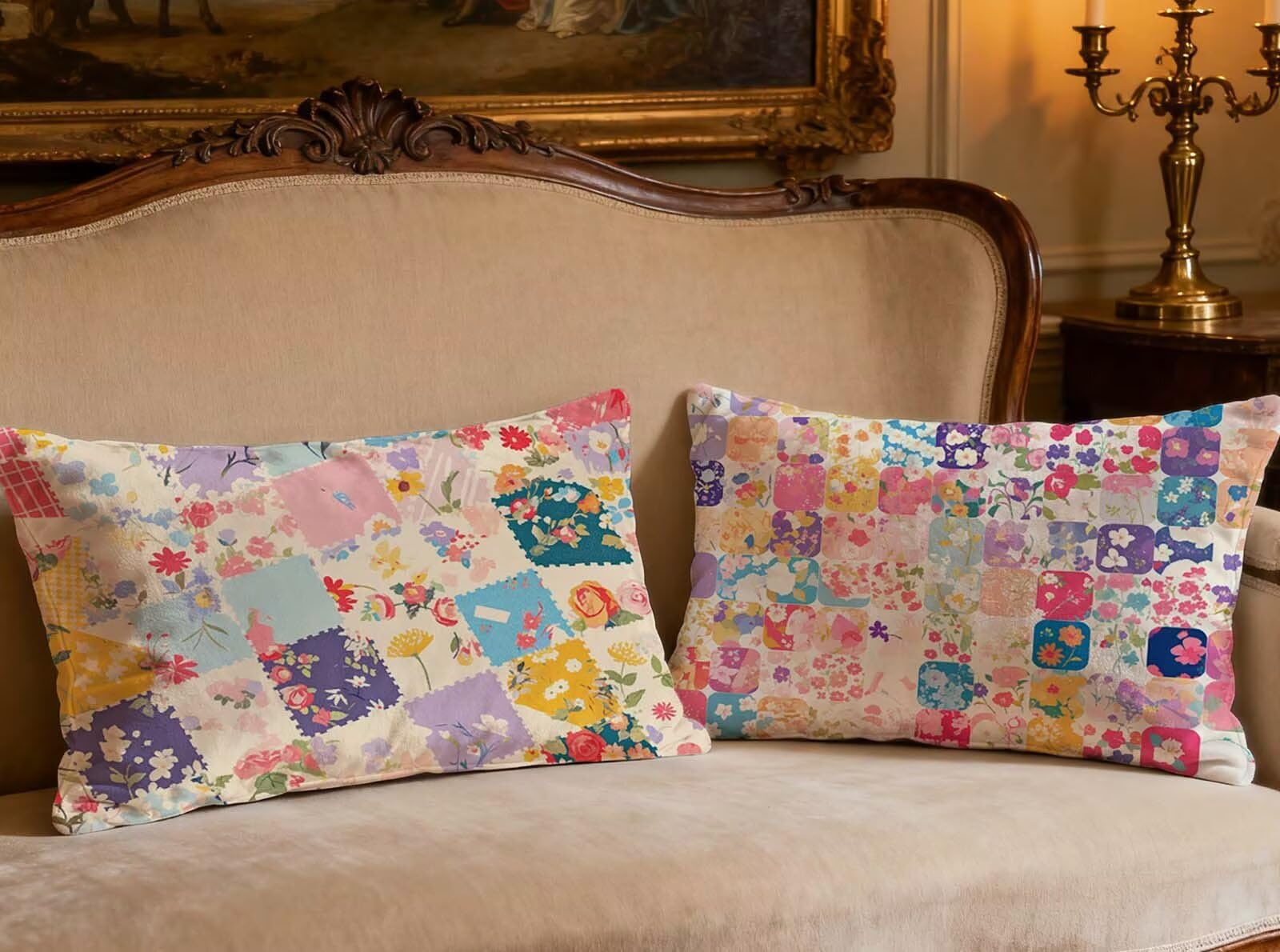 Taie oreiller 50x70cm velours lot de 2 housses coussin rectangulaires treillis salon O-630B