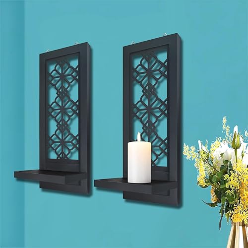 Miniatura 7 de Juego de 2 candelabros de pared, candelabro negro para decoración del hogar, sala de estar, comedor (15 x 6 pulgadas)