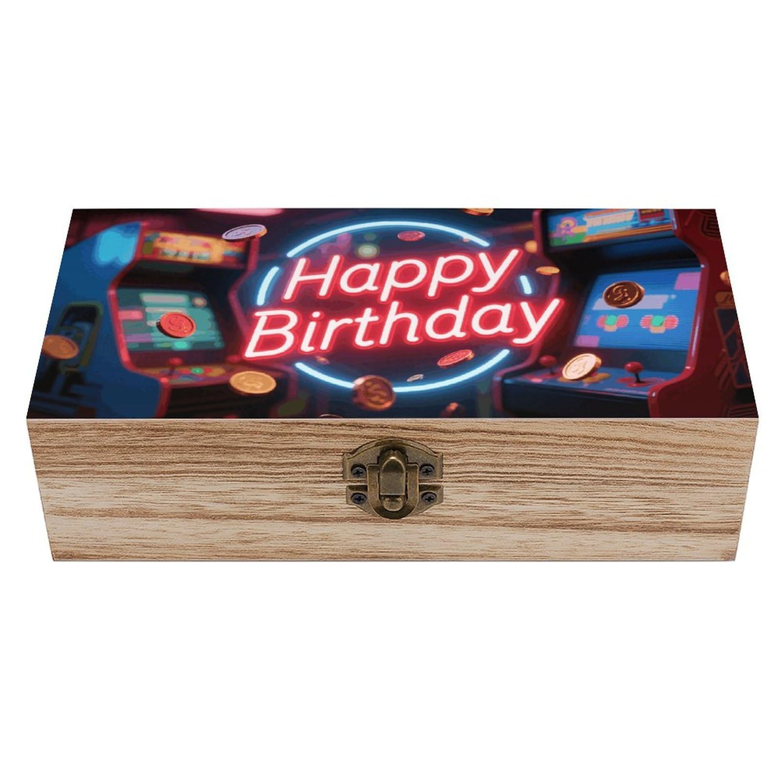 FodPand Decorative Keepsake Box Wooden Storage Boxes with Hinged Lid Handmade Neon Happy Birthday Wood Organizer Memory Treasure Box for Jewelry Craft Card Photo Storage Wedding Bridal Shower Gifts