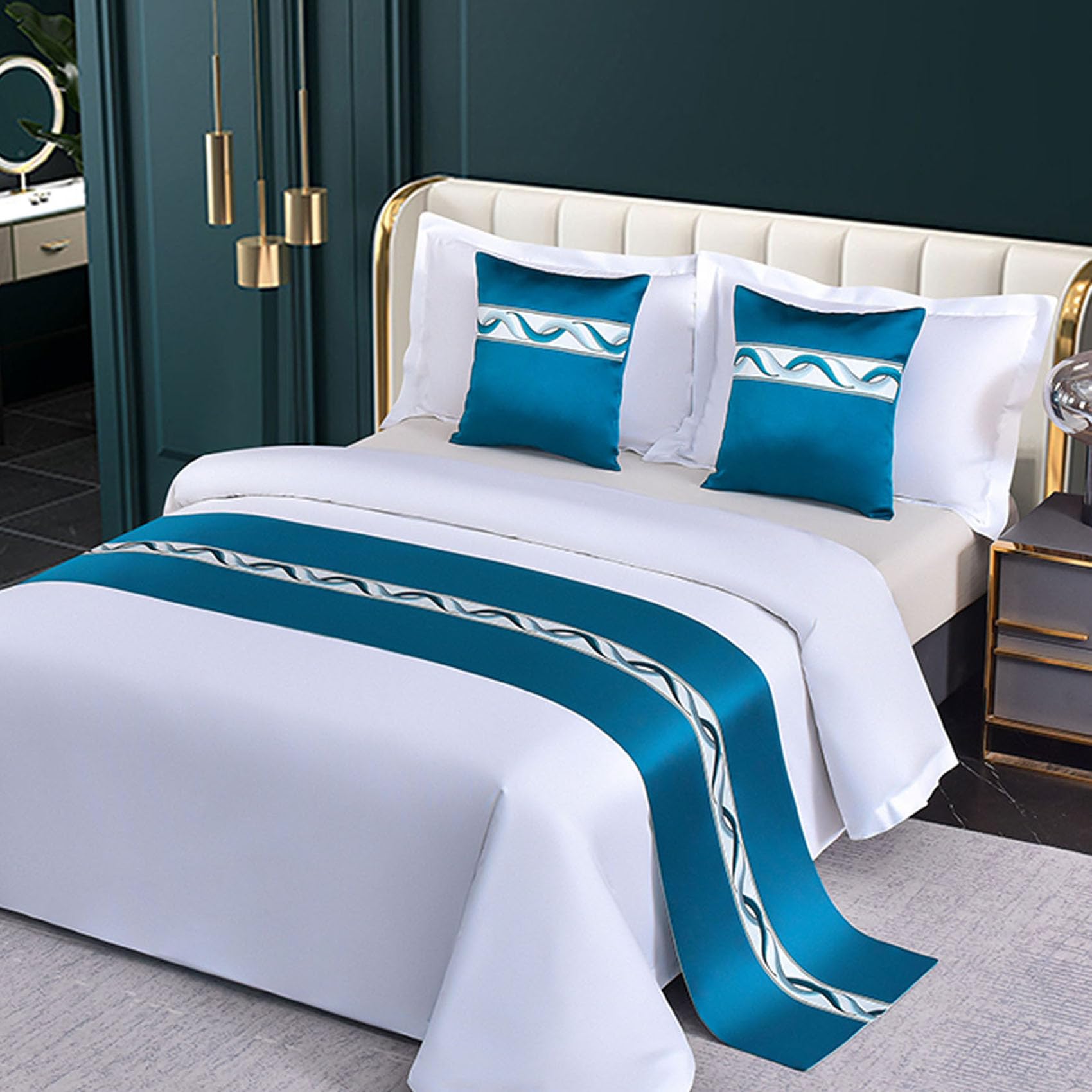 SXLXYOF Bed Runner Scarves Jacquard Line Bedspread Bed Scarf Hotel Home Bedroom Bed Towel Bedding Decoration Protection Matching Cushion Set,A-50 * 240CM
