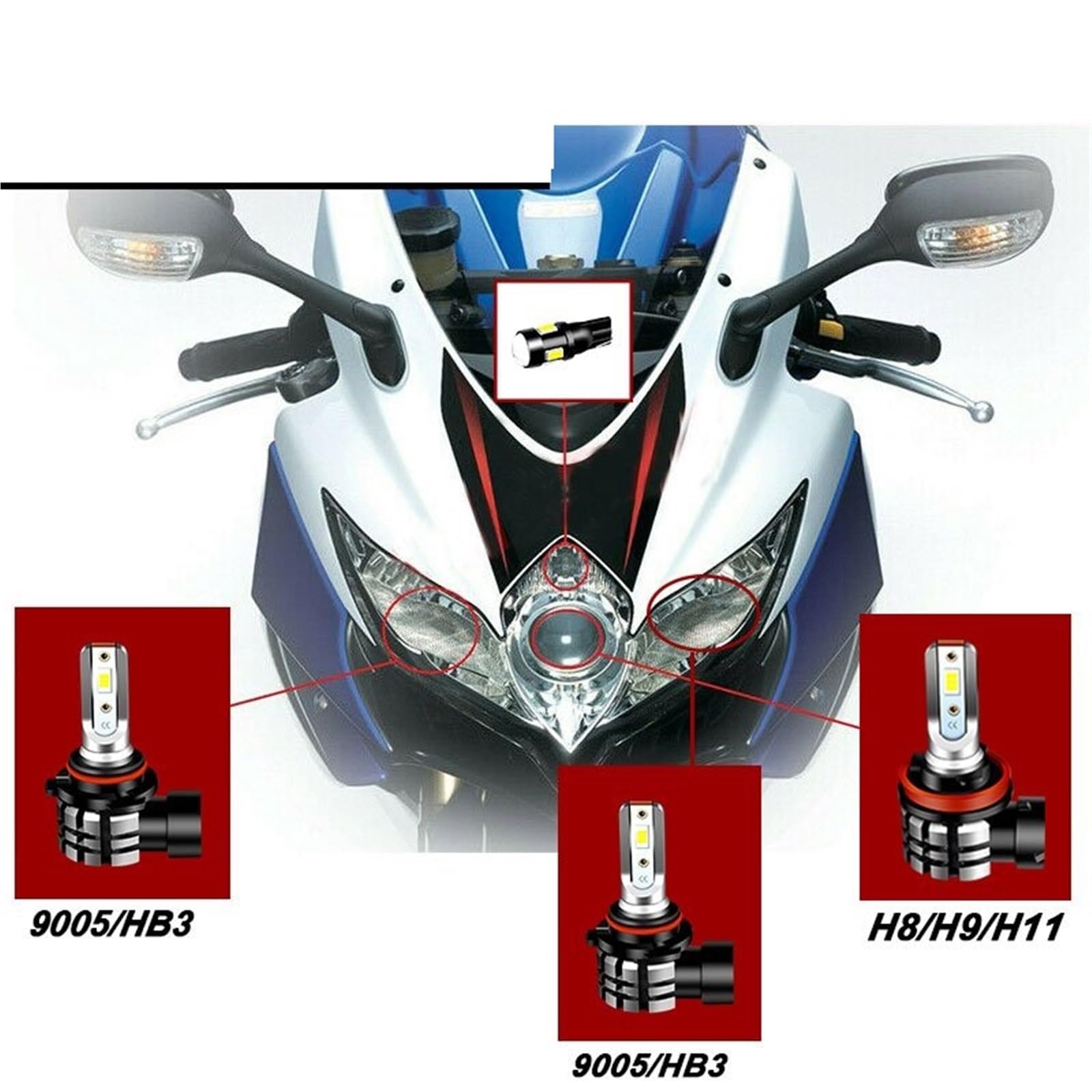 Phare Moto LED Kit D'ampoules Phare LED pour Motos Feux Croisement Et Route Blanc 6000K 9600LM 4 Pièces pour Suzuki pour GSXR 600 750 2008 2009 Phare Antibrouillard