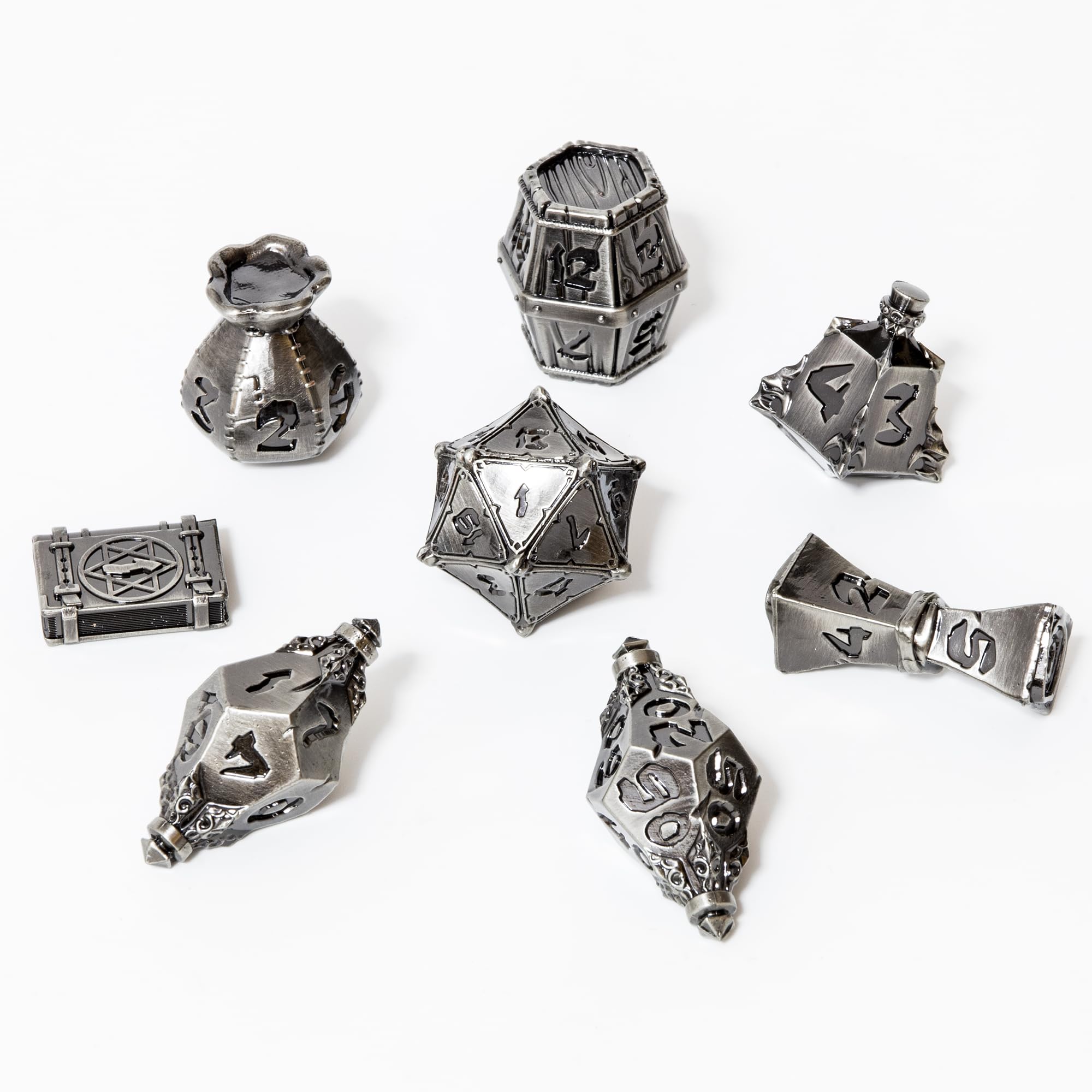 TOYVERSE Dwukolorowy zestaw wielościennych kości, stary kolor niklu, kostki ze stopu, odpowiedni do D&D, DND, RPG, MTG, Dungeons and Dragons, gier planszowych i odgrywania ról, od 15 lat