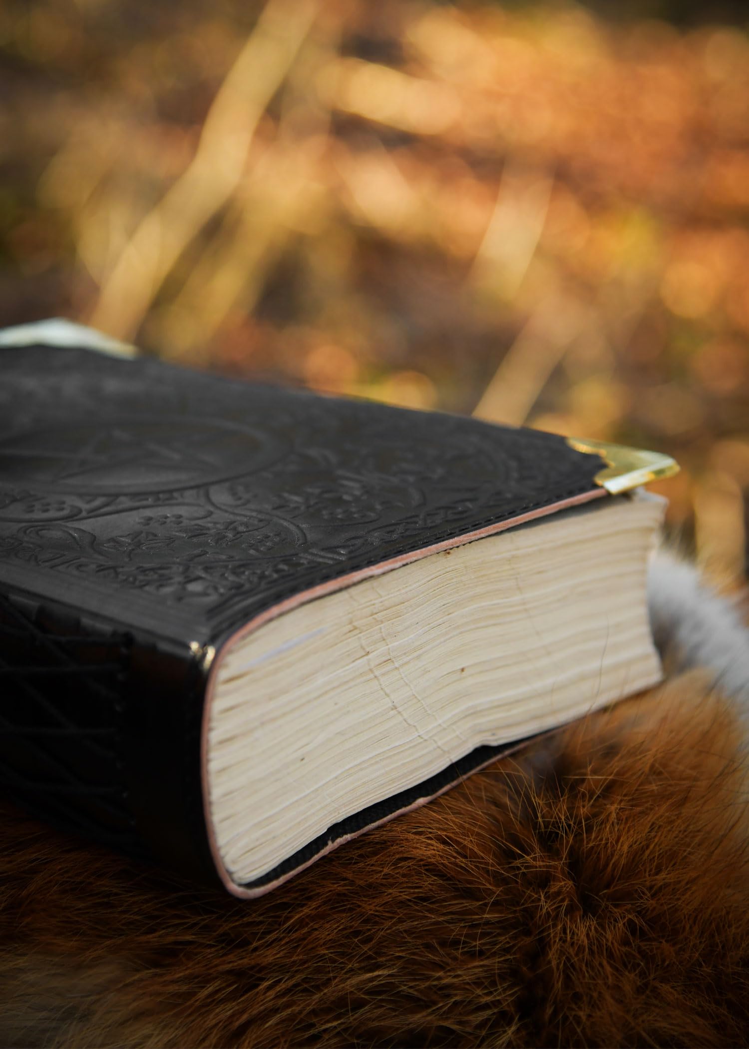 Leder Notizbuch mit zwei Monden und einem Stein