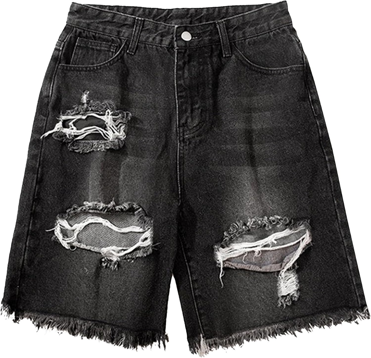 Men's Ripped Distressed Jean Shorts Summer Casual Straight Leg Denim Shorts Vintage Streetwear Short Jeans for Men